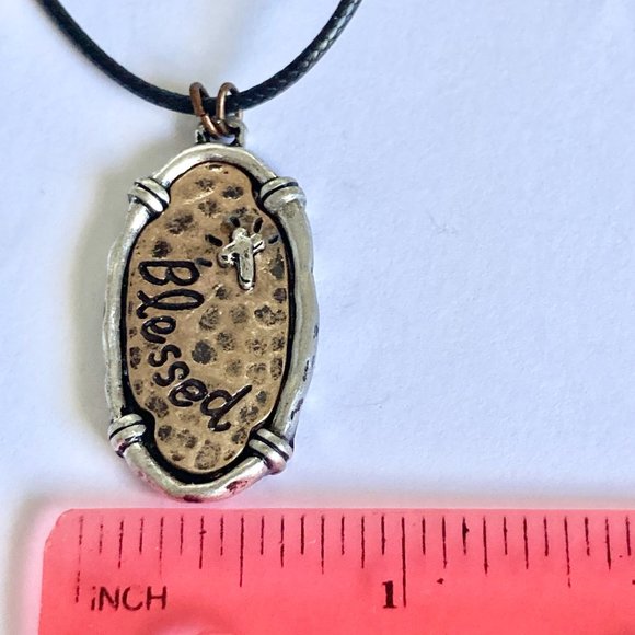 Cross BLESSED Pendant Necklace Copper Silver Plated 18-19" Christian Message - Picture 8 of 8